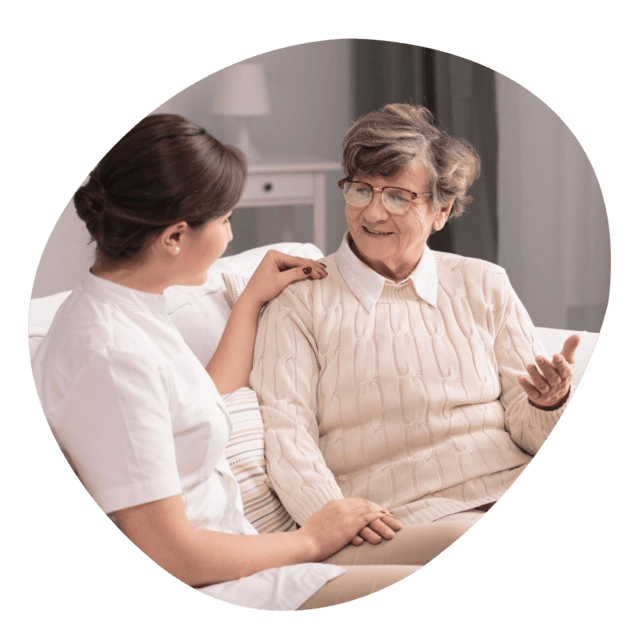 A caregiver with a resident at The Berkeley